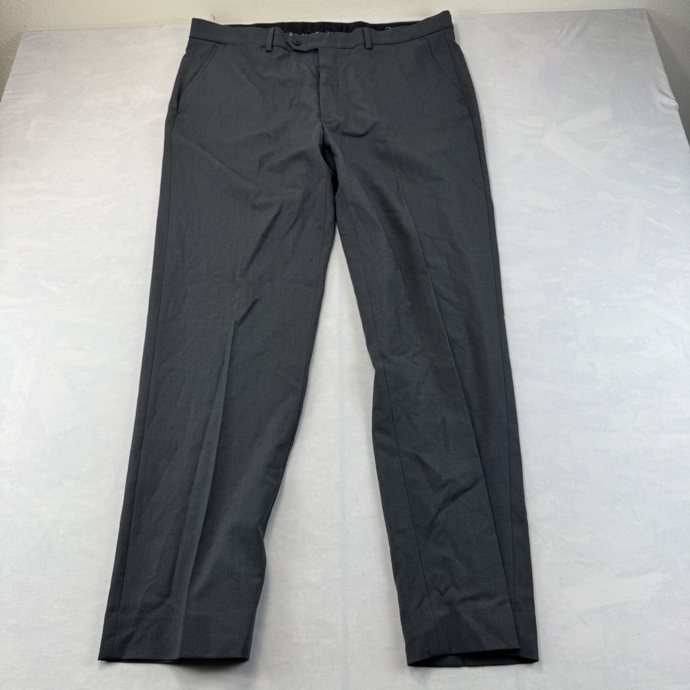 GS Perfect Fit Mens Dress Pants 48x30 Gray Flat Front Stretch Business Slacks